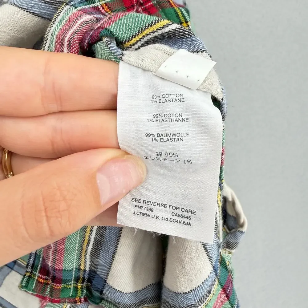 J. Crew Cotton Ivory Blue Green Plaid Plus Tartan Button Down Collared Top